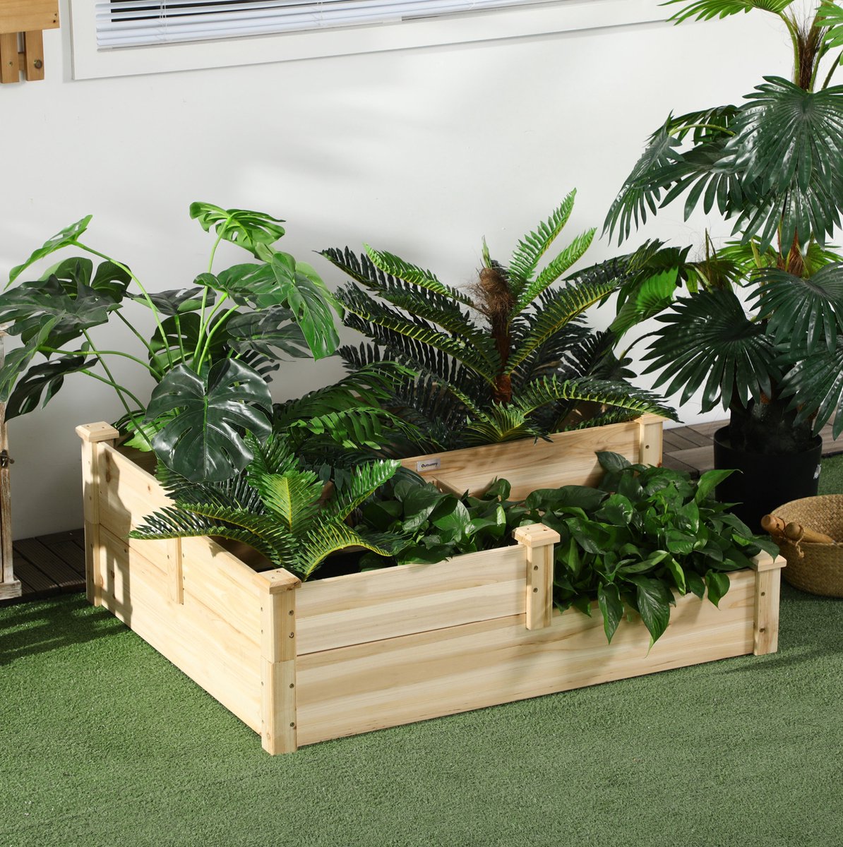 COVREO Moestuinbak 108x88x36 cm naturel, van hout met 3 etages