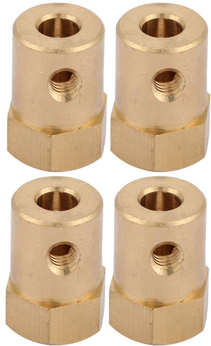 SnelShoppen - 4 Delige Messing Verlengde Hex Koppeling, Motoras Koppelingen, Hex Koppeling Motor Connector (Binnen Diameter 5mm) voor Doe-Het-Zelf Pro