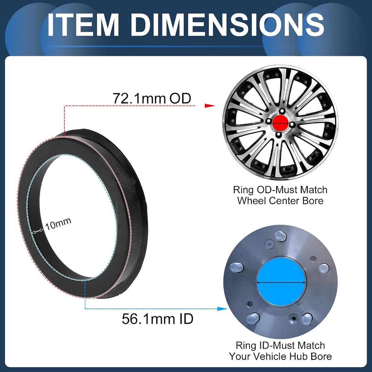 72mm to 56mm Car Wheel Hub Centric Rings Black Polycarbonate Wheels Center Axle Shock Absorbing Hubrings 4Pcs - ShopVlot