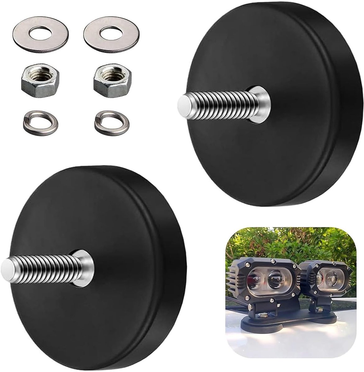 SnelShoppen - Set van 2 Magneten met Draad, Ø 66 mm, M6 Draad, Rubber Coating, Antislip voor Schroeven, Oogjes of Haken