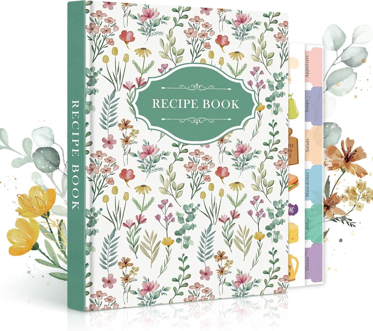 SnelShoppen - Lege Kookboek Notitieboek voor 70 Recepten, A5 Waterdicht Blank Receptenboek, Groen Leer met Stickers voor Eigen Recepten, Organiseer je