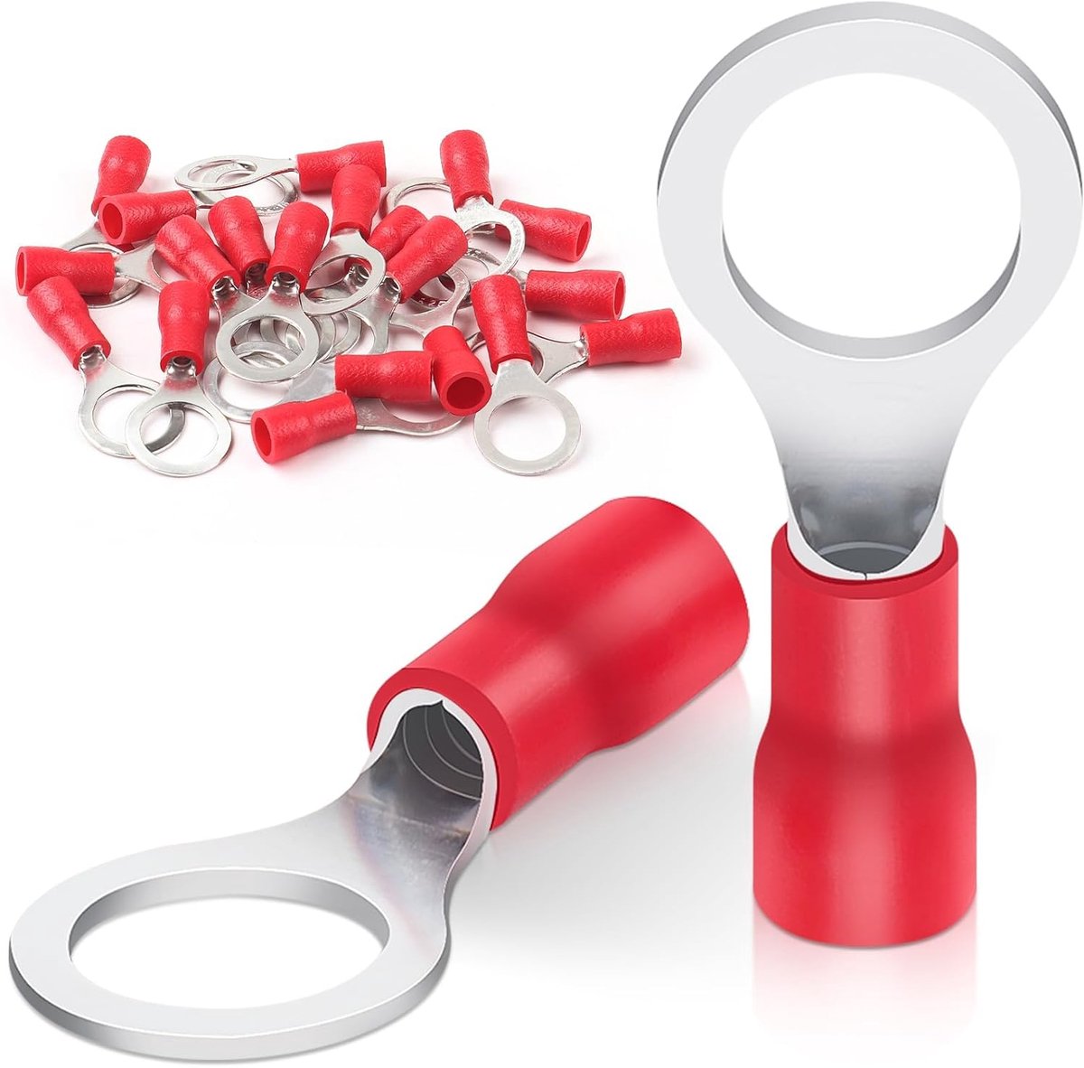 Bolatus Pack of 20 Ring Lugs, 0.5-1.5 mm², Hole Diameter M8 Cable Lugs, Partially Insulated, PVC Cable Eyelets Made of - ShopVlot