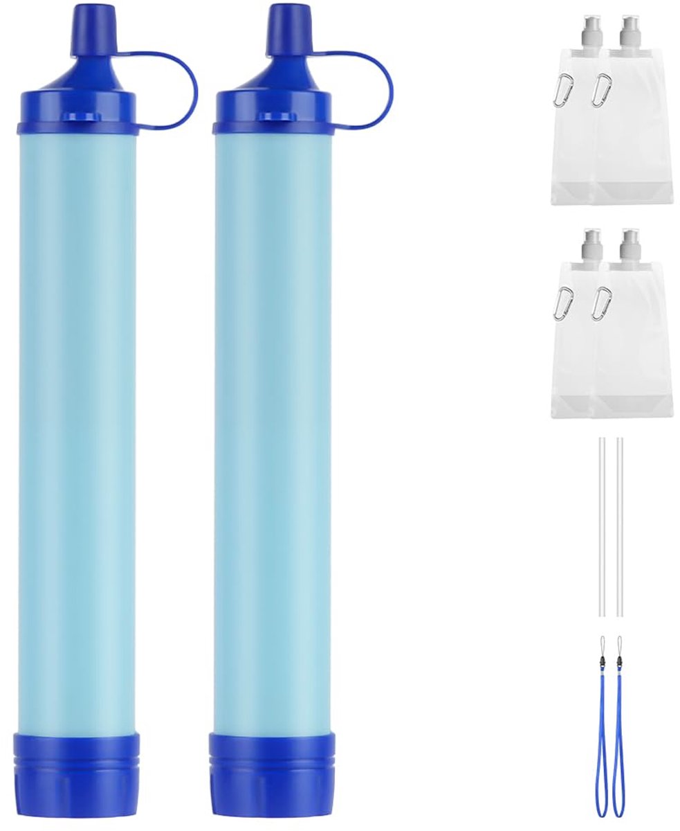 SnelShoppen - Persoonlijk Waterfilter - 2 Stuks Buitensport Waterfilter met Twee Wateropslagzakken - Voor Hiking, Camping, Reizen en Noodgevallen - Ul