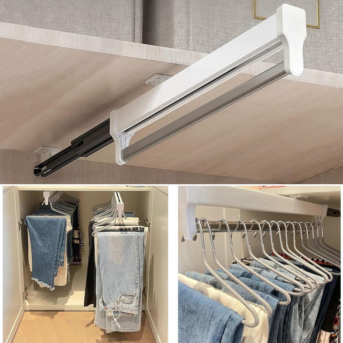 SnelShoppen - Uittrekbare Kledingrail voor Kledinghangers - Verstelbare Telescopische Stang, 292mm, Wit - Ruimtebesparend voor Kleding, Sjaals, Ties,