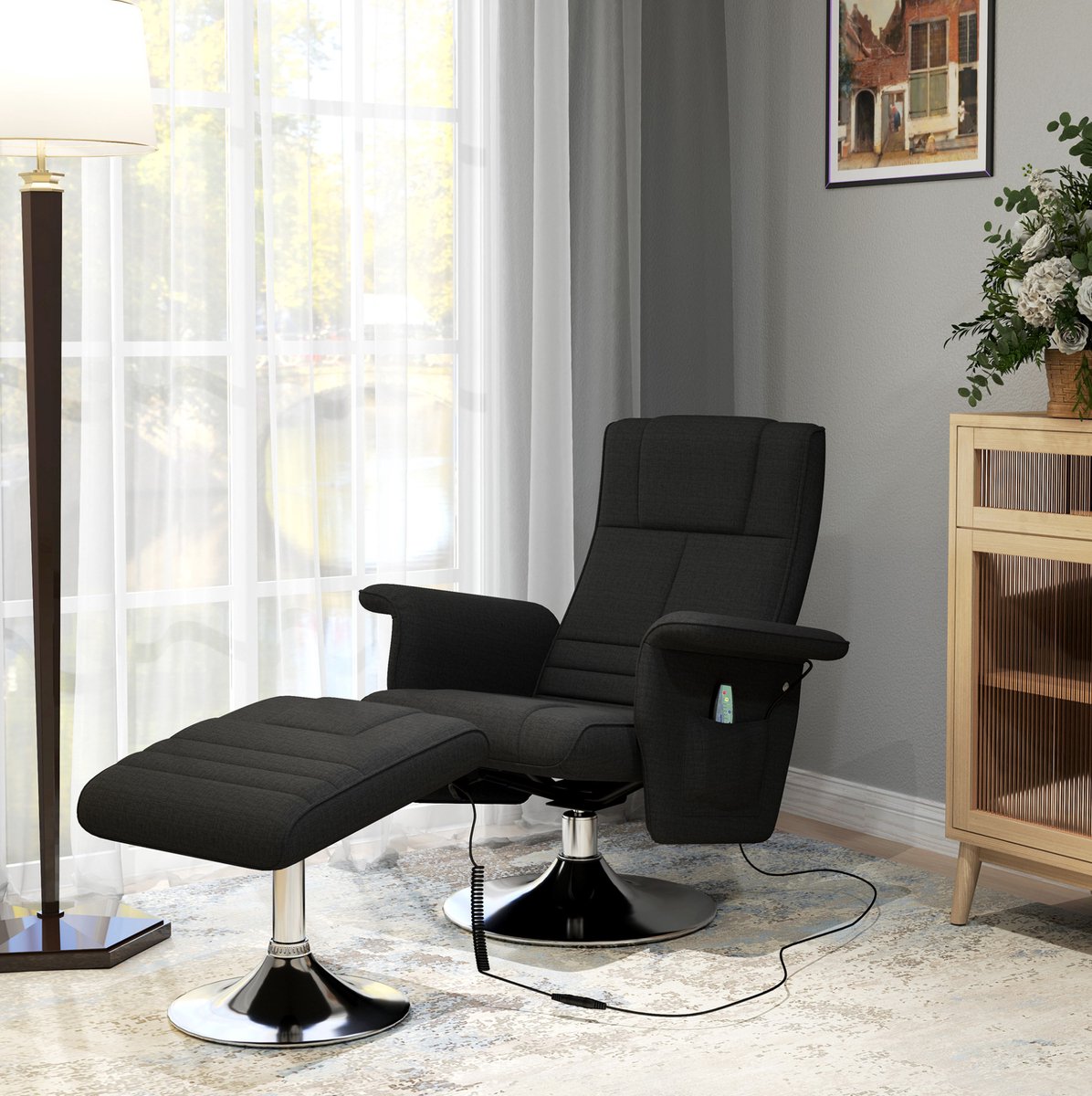 COVREO Relaxfauteuil 78x95x88 cm zwart, stof en metaal met massagefunctie