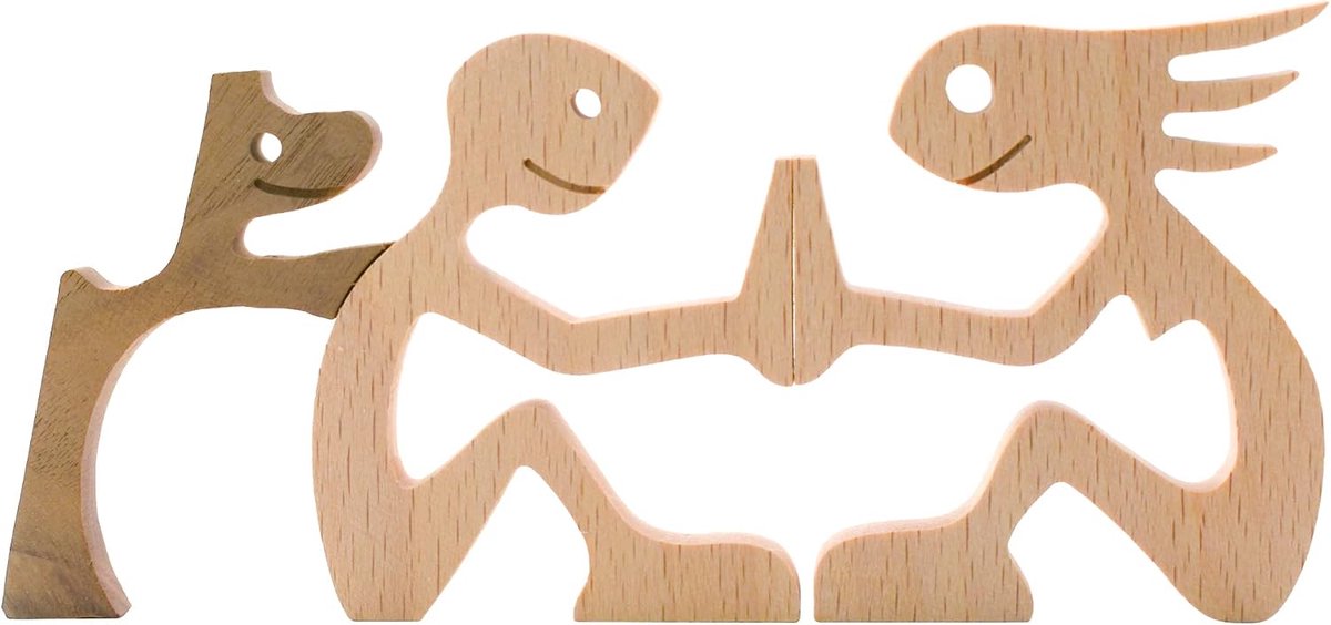 SnelShoppen - Houten Hond Standbeeld Handgemaakt Houten Sculptuur Beeldjes voor Thuisdecoratie, Bureau Decoratie, Leefruimte Accessoires, Unieke Houte