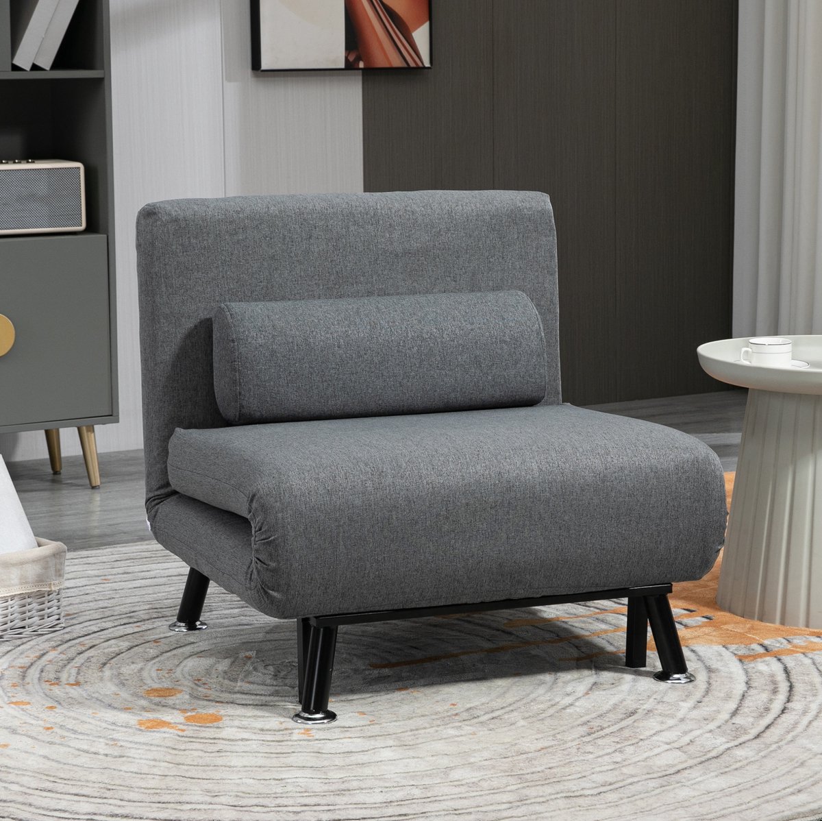 COVREO Fauteuil 75x70x75 cm donkergrijs, stof met bedfunctie verstelbare rugleuning