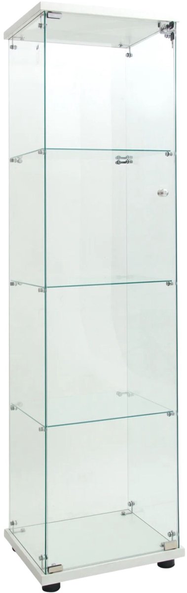 Happiq Glazen Vitrinekast 125 x 42 x 36 Cm - Moderne LED - Wit Frame met LED - Verlichte Kast met 4 Planken van Gehard White