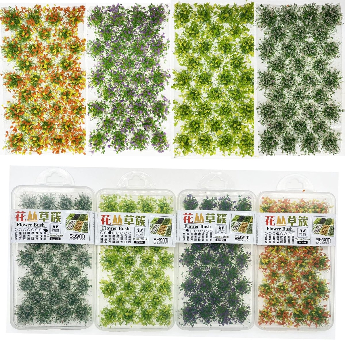 Miniatuur kleurrijke bloemclusters voor modelbouw - 128 stuks