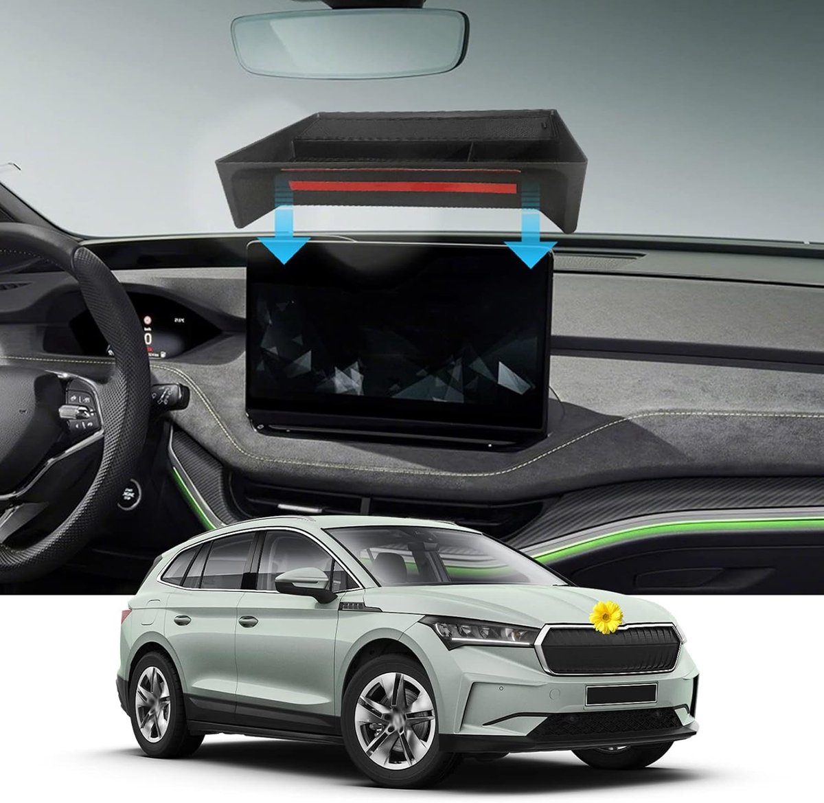SnelShoppen - Center Console Organizer voor Skoda Enyaq iV 2021 2022 2023 - Opbergruimte voor Handschoenen, Kleinigheden, Auto Accessoires, Glove Box,