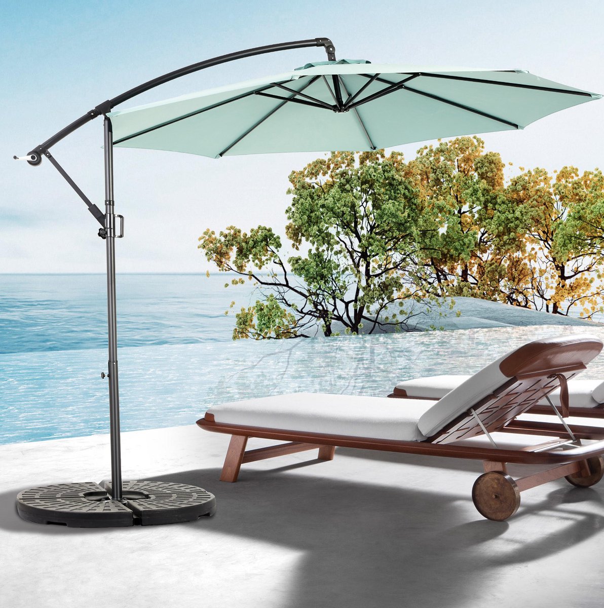 MODENUIT Parasol – Zweefparasol 294 cm – Staal en Polyester – Lichtgroen – Kantelbaar met Zwengel