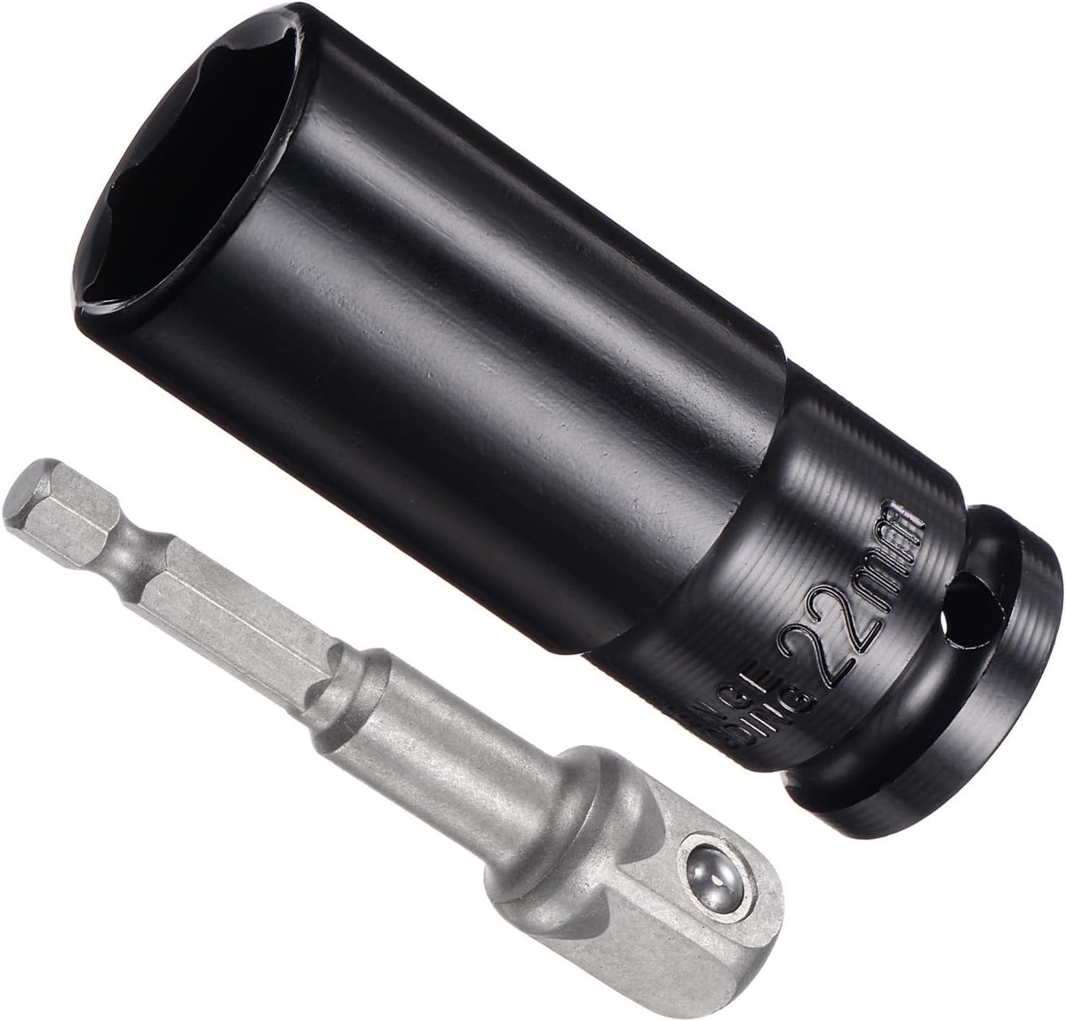 SnelShoppen - Diepe Impact Steeksleutel Set 22mm, 1/2" Aandrijving, CR-V 6-Punt Steeksleutel Accessoire Set met 1/4" Steeksleutel Adapter voor Elektri