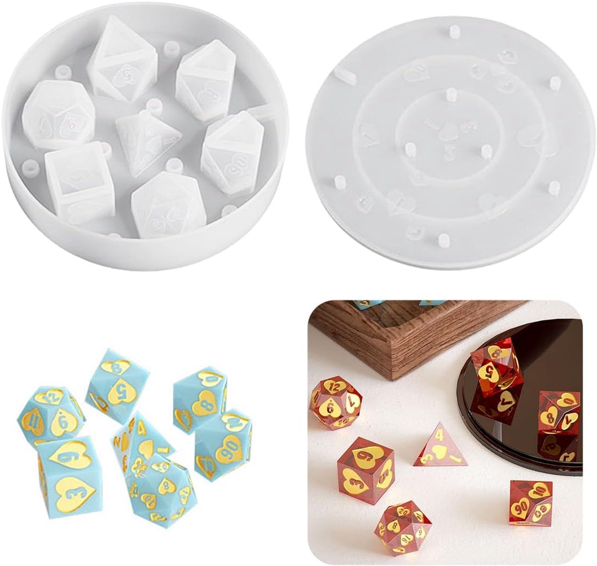 SnelShoppen - Dice Resin Molds Silicone Set - Polyhedrale D&D Dobbelstenen Mallen voor DIY Bordspellen - 7 Stuks - Flexibel en Herbruikbaar
