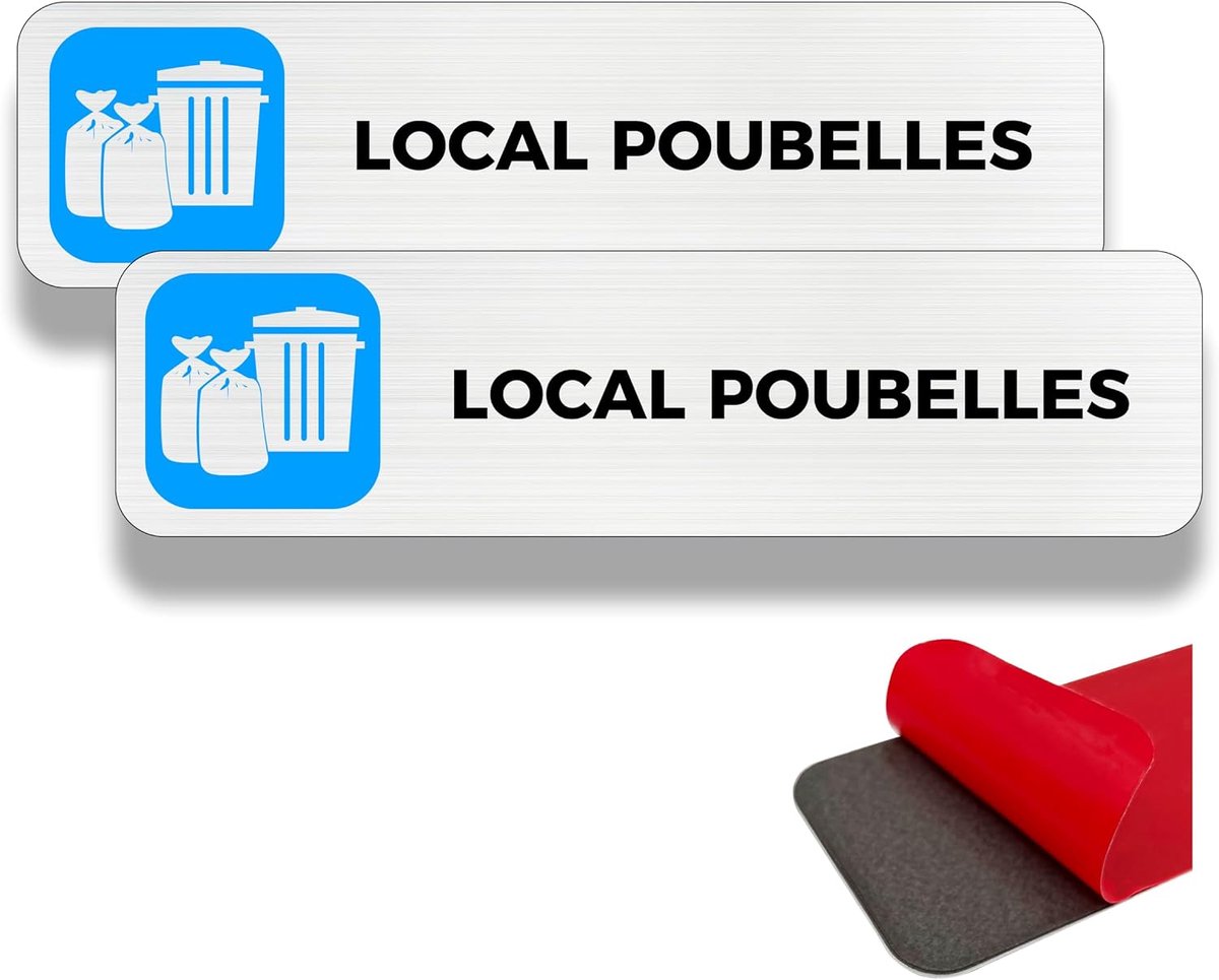 SnelShoppen - Afvalopslag, 2 Waarschuwingsborden 19×5 cm, Binnen/Buiten, Aluminium Signaal, Met Sticker (LOKALE Vuilnisbak)