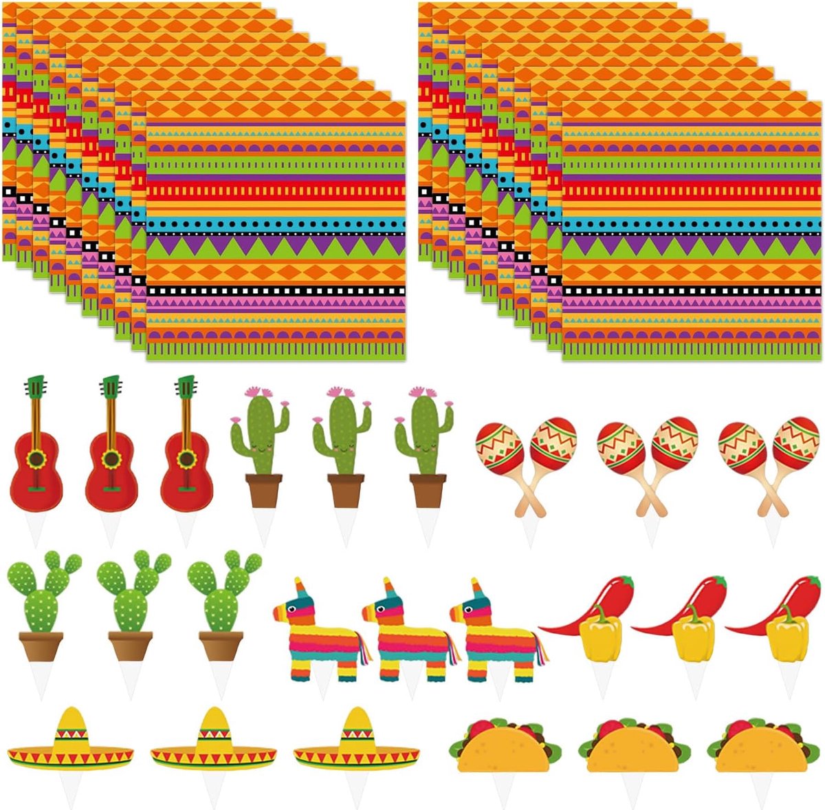 20 feestservetten, 20 pochetten, papieren handdoeken in Mexicaanse stijl, themafeestdecoraties - ShopVlot
