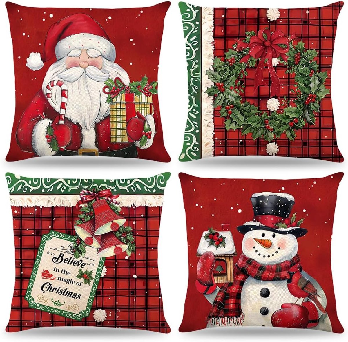 4 Pieces Christmas Pillow Cases 40x40cm, Christmas Decoration Pillow Covers, Decorative Pillow Covers, Linen Cushion - ShopVlot