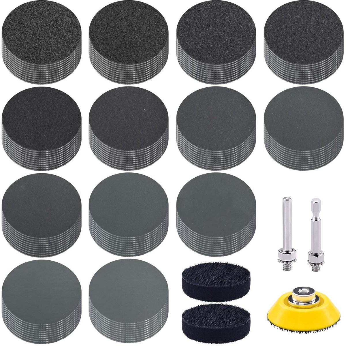 SnelShoppen - 130 Stuks Schuurdiscs Set 50mm, Grit 80-10000, Siliconen Carbide, Geschikt voor Tafelschuurmachines en Haakse Slijpers