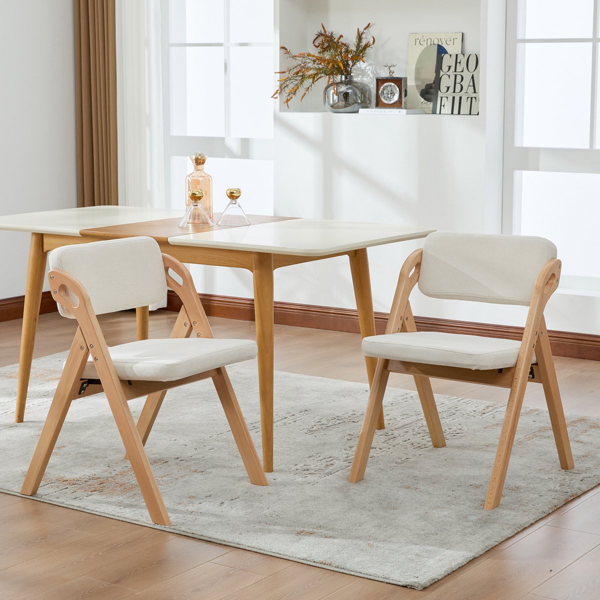 MIVRAY Inklapstoel Set van 2 - Gevoerde Klapstoelen Met Opvouwbaar Design - Voor Eetkamer, Keuken En Buiten - Beukenhout - Beige