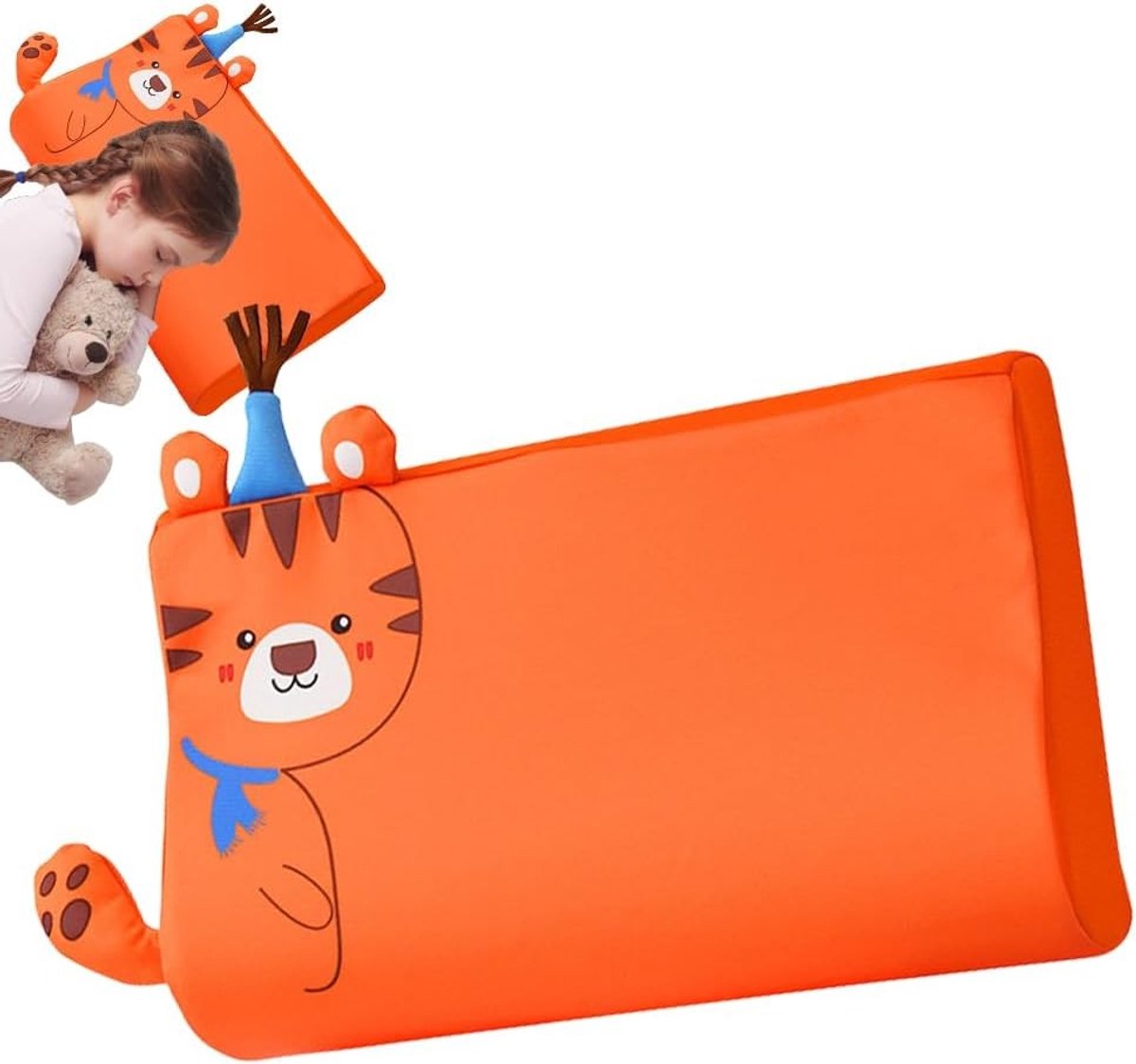 Ergonomisch Kussen voor Kinderen 46x26cm, Ademend Geheugenfoam Kussen met Hoes, Perfect voor Comfortabele Slaap van Kinderen (Tijger)