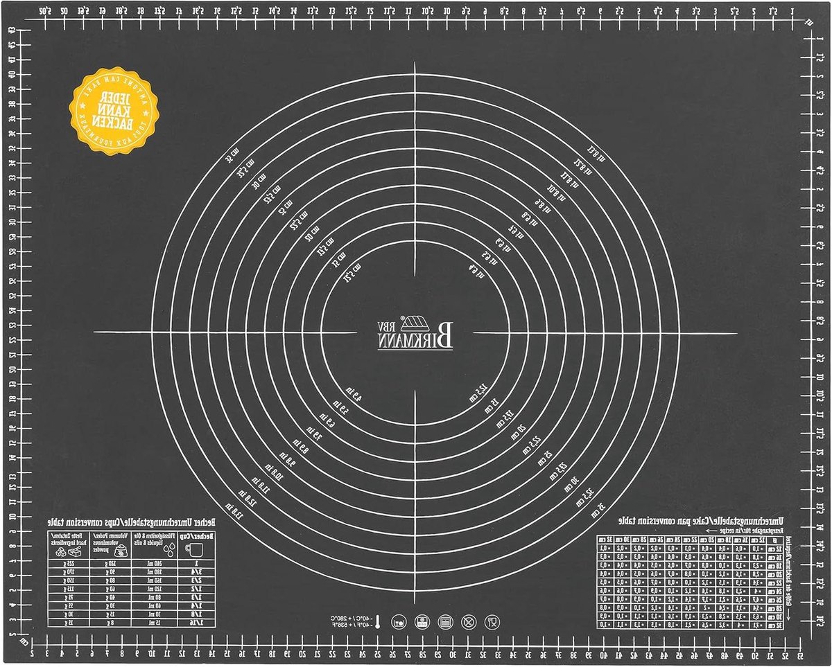 Uitrolmat Siliconen - Deegroller Mat - Bakken Deeg - Schaalverdeling - 45 x 55 cm - Grijs