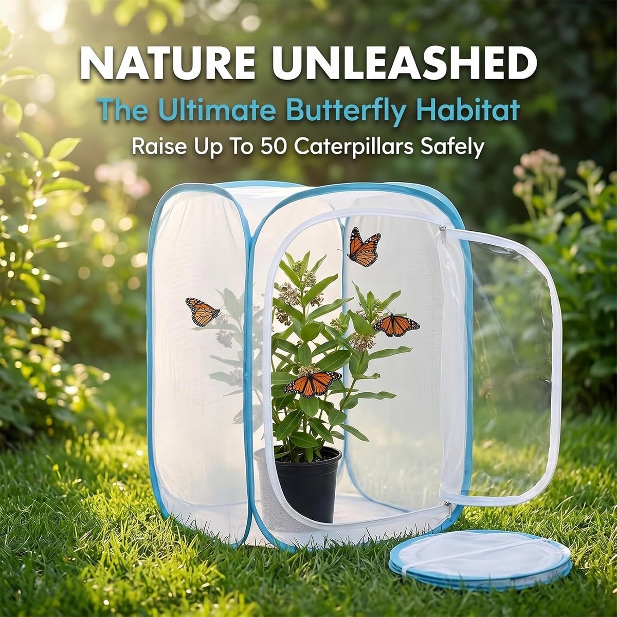 Groeiende Vlinders Set van 60 cm met Rups en Insecten, Inclusief Opvouwbaar Net voor Buiten en Klaslokaal, Educatief en Leuk voor Kinderen