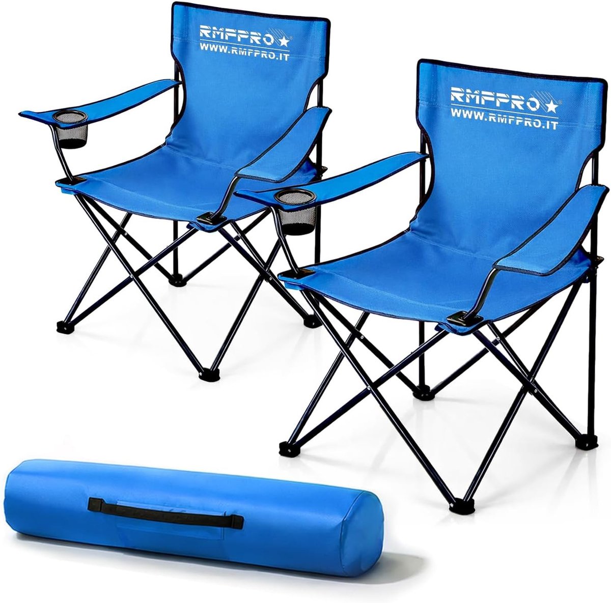 Set van 2 Opvouwbare Kampeerstoelen - Blauwe Technische Stof - Ergonomische Armleuningen - Tot 120 kg Belastbaar