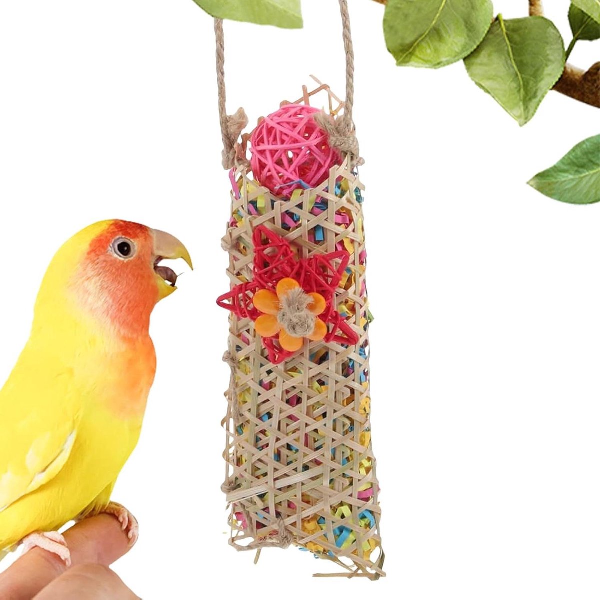 Vogel Foerageerspeelgoed - Kooiaccessoires Vogels - Gedragsverrijking Vogels - Veilig Vogelmateriaal - 15L x 21B x 8H cm - Multicolor