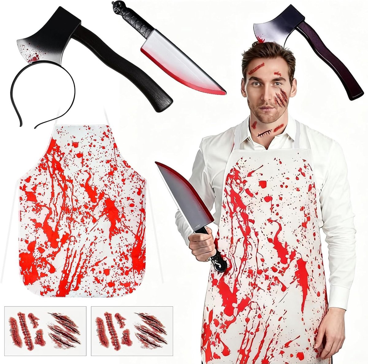 Griezelig slachtkostuum voor Halloween, geschikt voor mannen en vrouwen, perfect voor feesten en verkleedpartijen