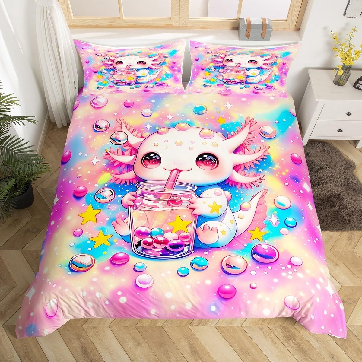 Omgoods - Axolotl Dekbedovertrek Set voor Kinderen - Kawaii Stijl