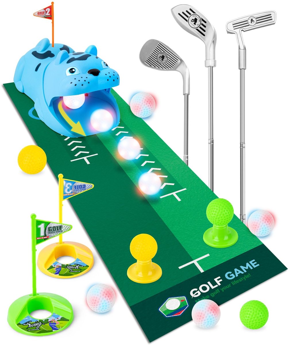 Omgoods - Mini Golf Set voor Kinderen met Automatische Ball Terugkeer en LED Ballen