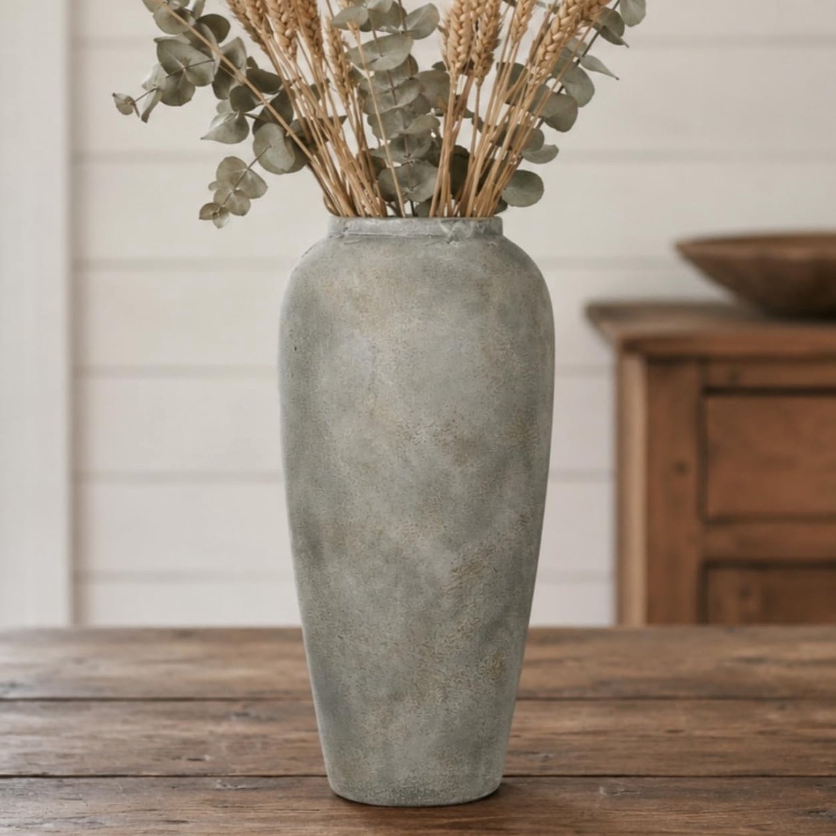 Omgoods - Grote Ceramische Vaasje in Wit en Grijs voor Droogbloemen