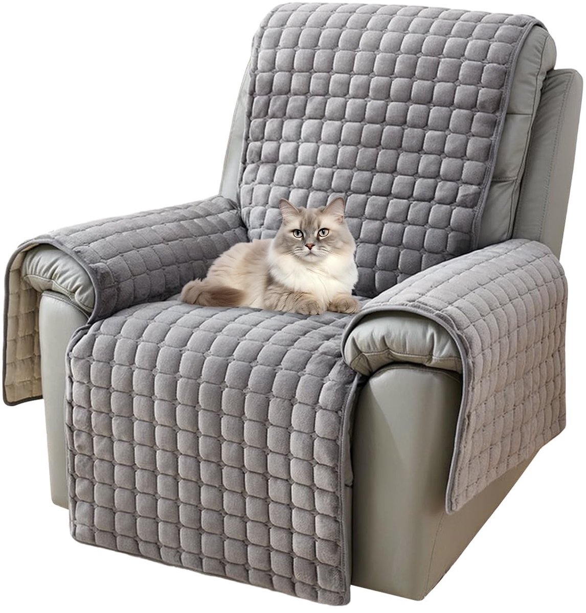 Omgoods - Beschermhoes voor Relaxfauteuil met Pocket en Antislip (53 x 190 cm, Grijs)