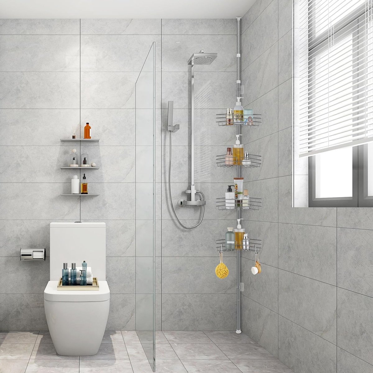 Omgoods - Verstelbaar Telescopisch Douche Rek met 4 Mandjes