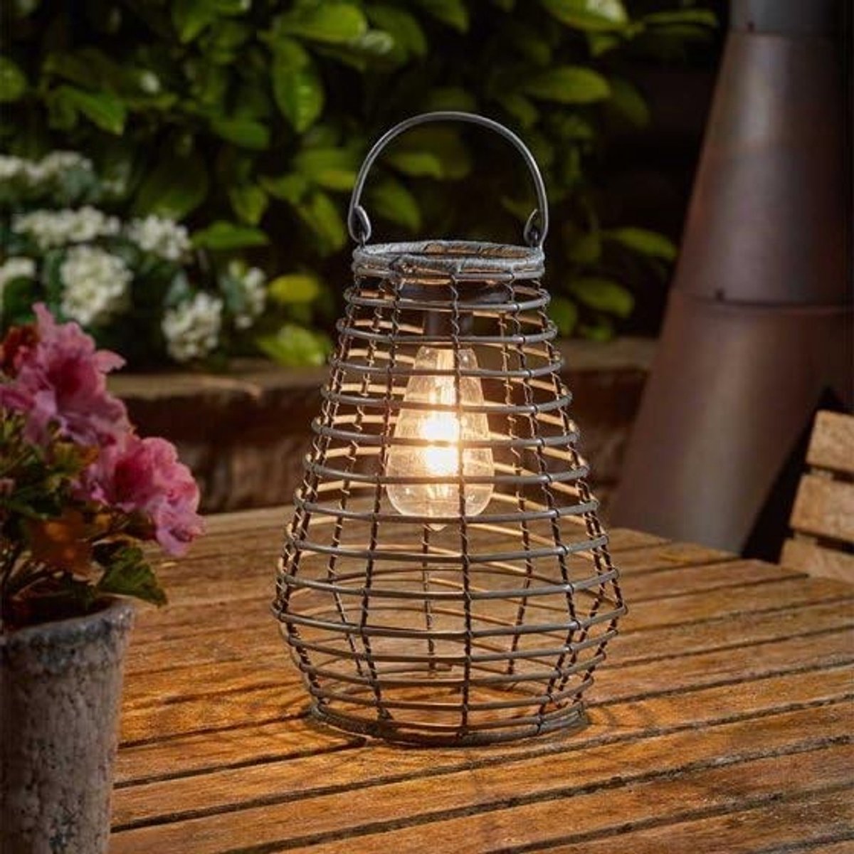 Omgoods - Solar LED Rattan Lantaarn voor Buiten, Grijs