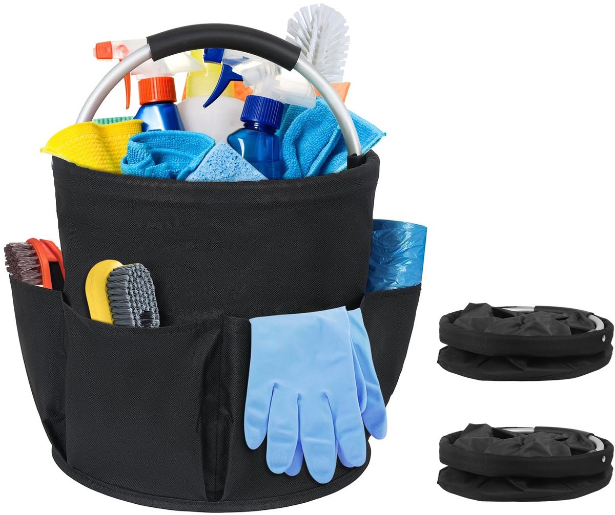 Omgoods - Opvouwbare Schoonmaak Organizer - Universele Caddy met Handvat en Compartimenten (Zwart, 2 stuks)