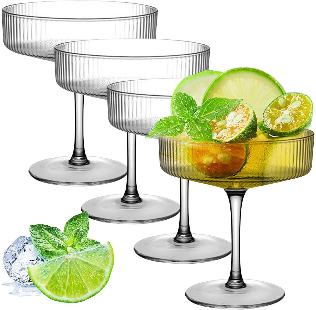 Omgoods - Set van 4 Vintage Martini Cocktail Glazen