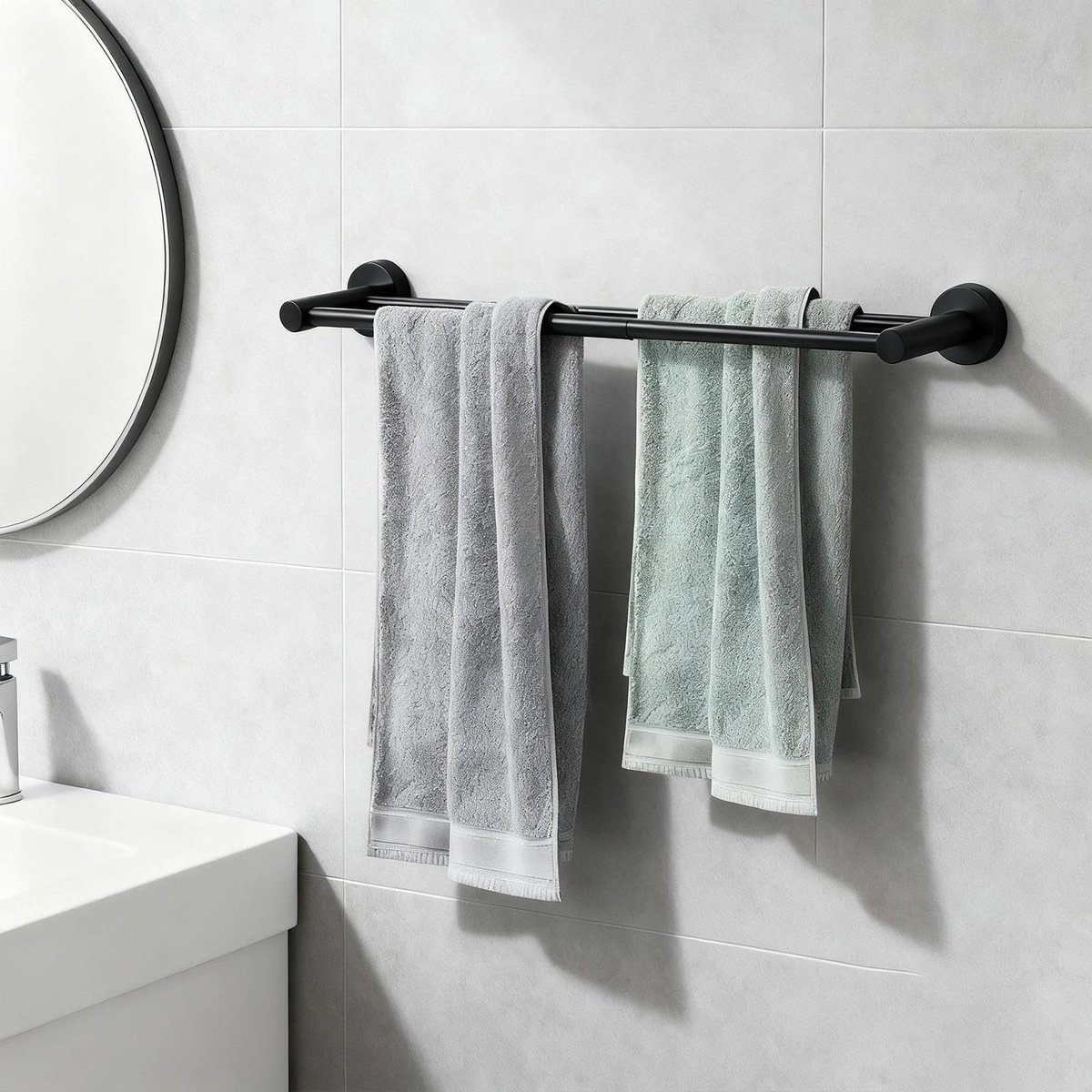 Omgoods- Handdoekhouder Uittrekbaar - 304 Roestvrij Staal - Dubbele Stangen - Voor Badkamer/Keuken - Hygiënisch - Corrosiebestendig - Handdoekrek