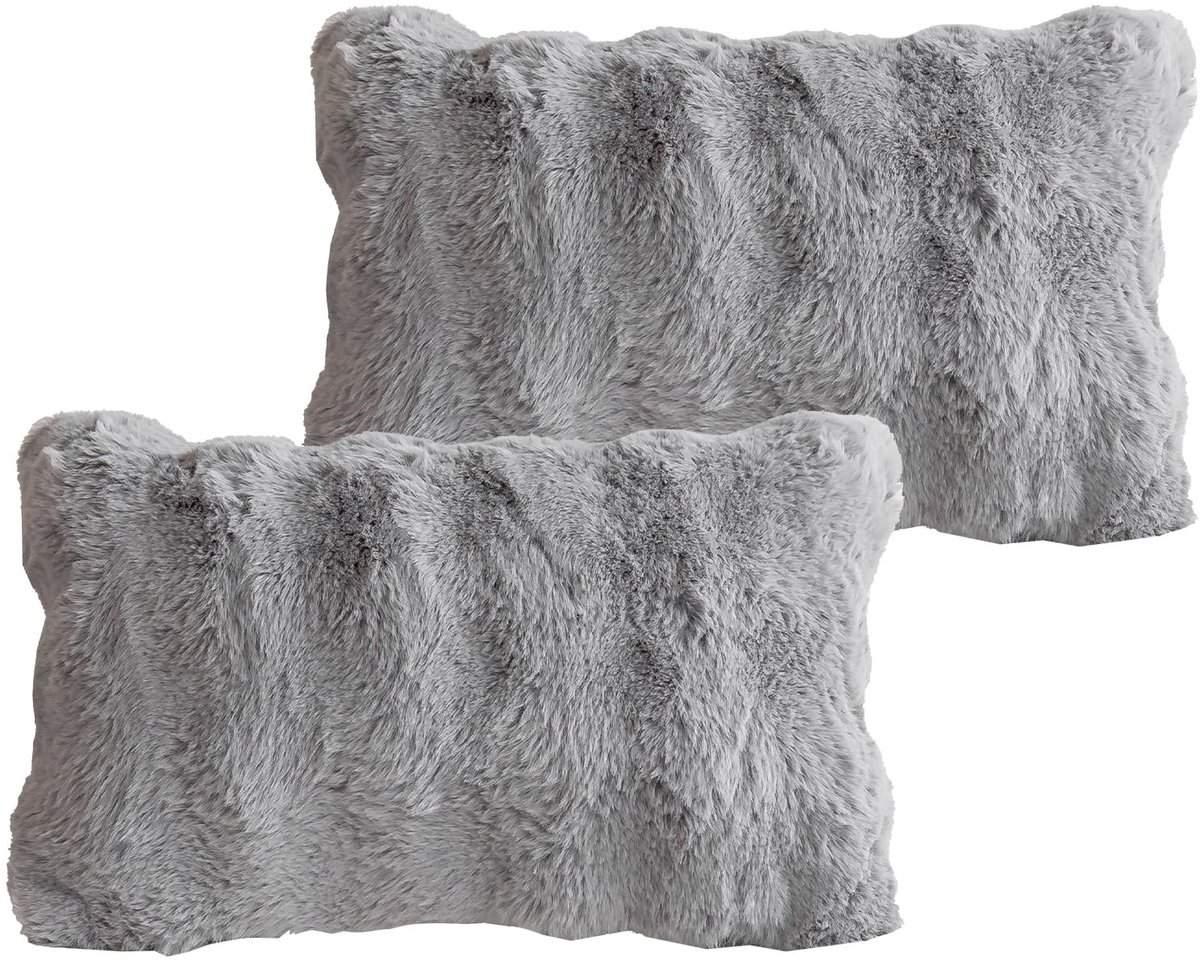 Omgoods - Set van 2 Faux Fur Kussenhoezen 30 x 50 cm in Grijs