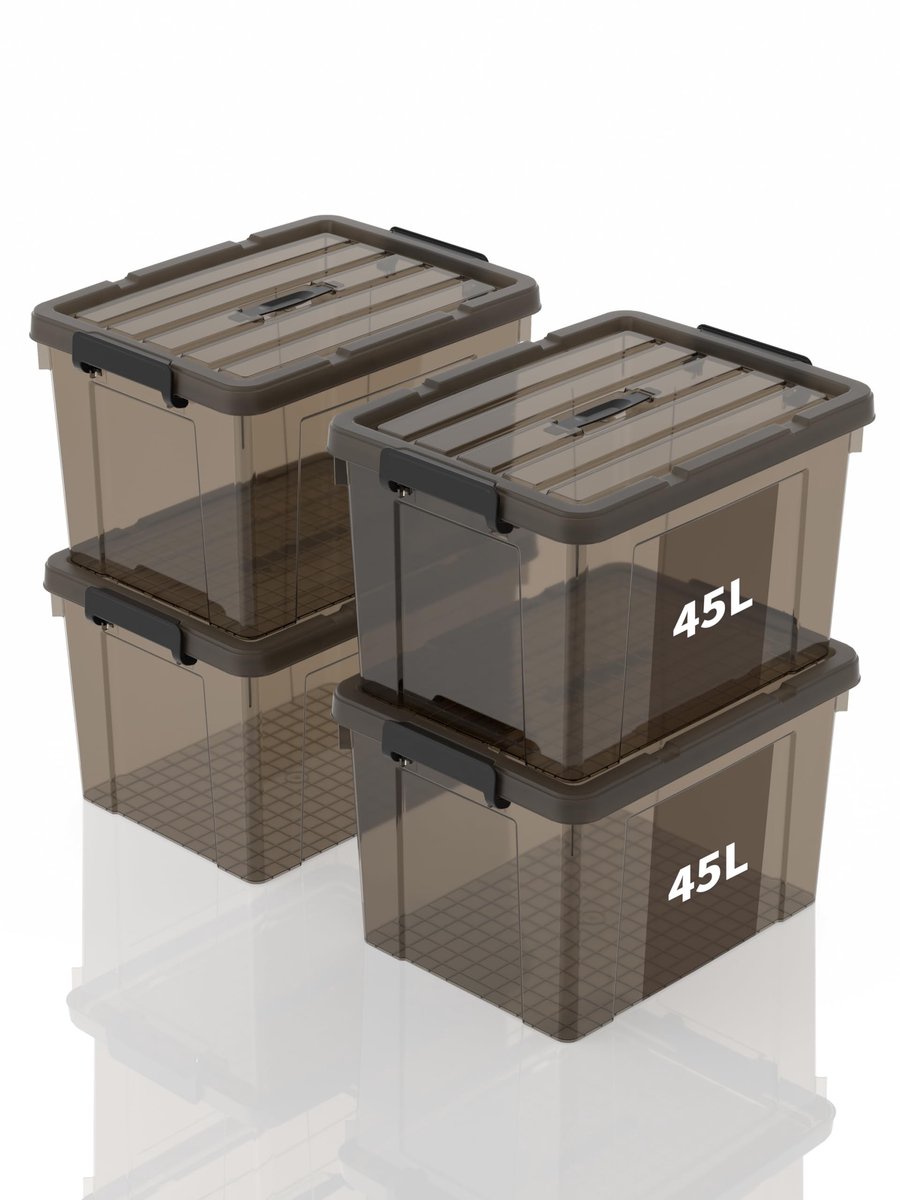 Omgoods - Set van 4 Stapelbare Opslagboxen met Handgreep 45L