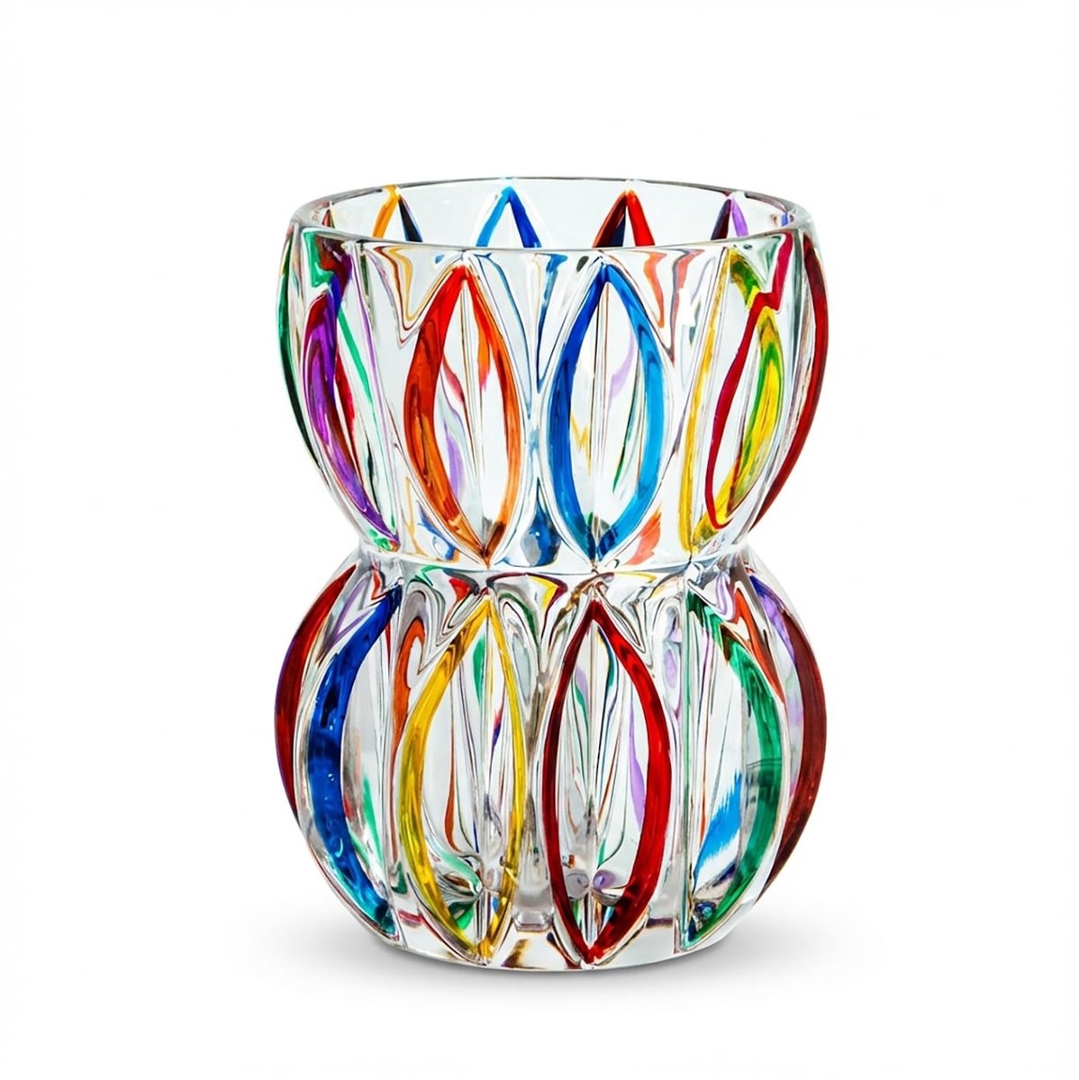 Omgoods - Handgeschilderde Kleurige Kristallen Vaasje van 17.5 cm Hoog