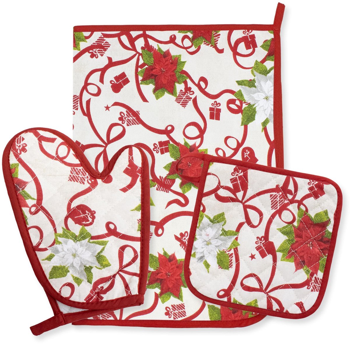 Omgoods - 3-Delige Keuken Set met Ovenwant en Theedoek - Kerst Motief
