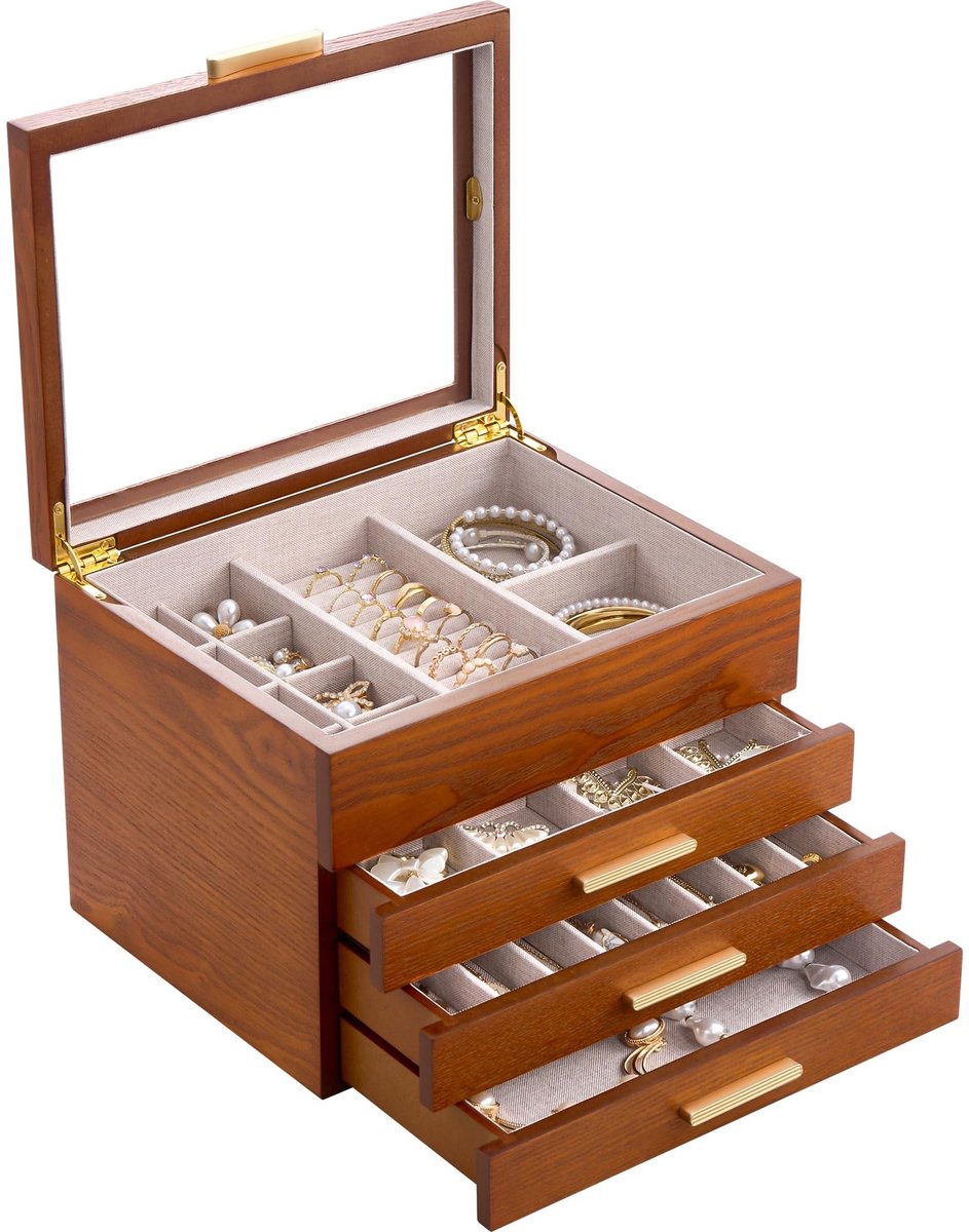 Omgoods - Elegante 4-laags Sieradenbox met Transparant Venster en Ruimte voor Diverse Sieraden