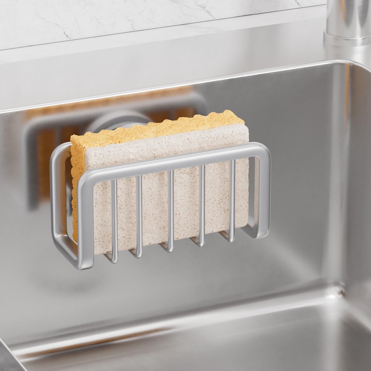 Omgoods - Sponshouder voor Aanrecht - Met Sterke Zuignap en Aluminium Organizer
