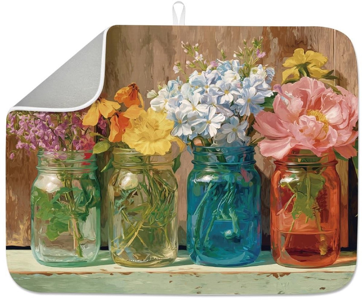 Omgoods - Absorberende Afwasmat met Vintage Bloemenpatroon