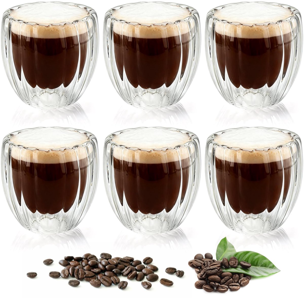 Omgoods- Koffieglazen Dubbelwandig - Latte Macchiato Glazen - Koffiekopjes - Espresso Kopjes - Transparante Glazen - 6 Stuks 150ml - Espressokopjes