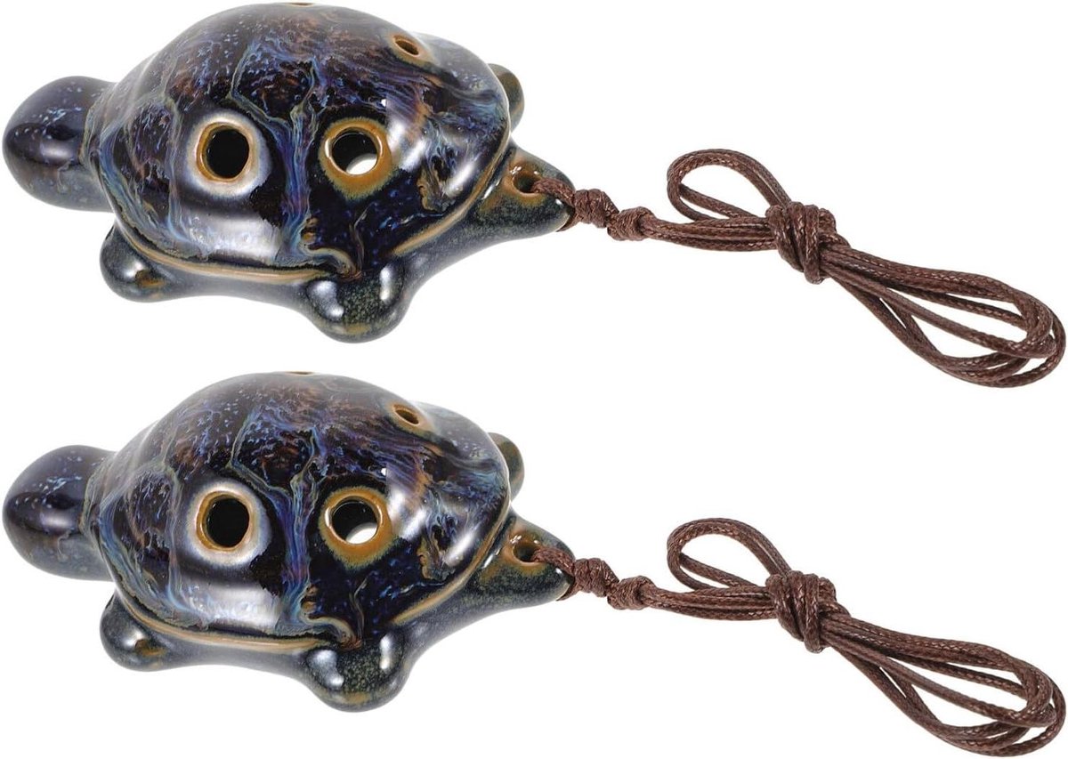 Schildpad Ocarina Instrument - Keramische Fluit - Muziek Leren - Zes Gaten - 9 x 5.5 x 4 cm - Donkerblauw