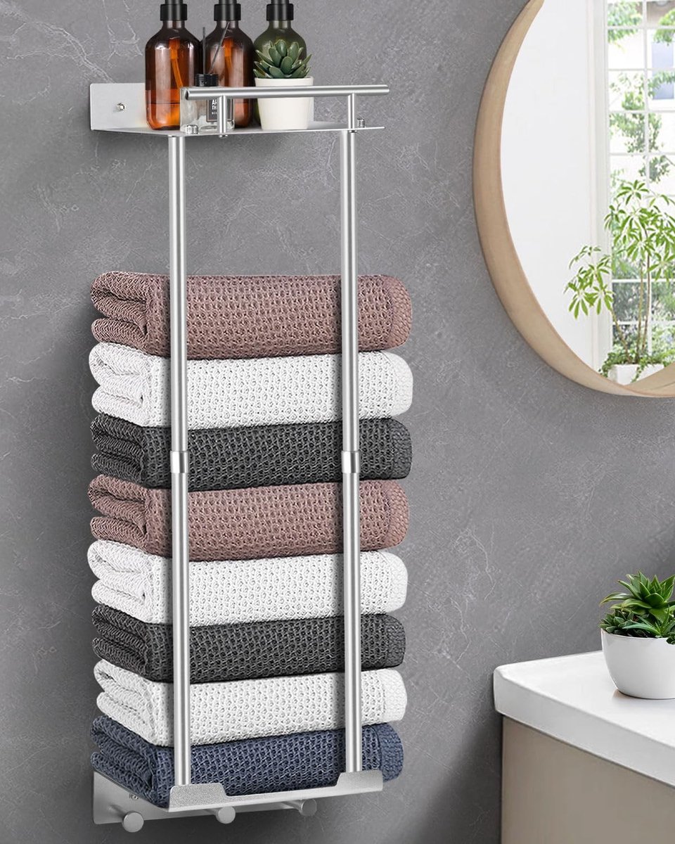 Omgoods- Handdoekenrek Stabiel - Handdoekhouder Zonder Boren - Verstelbare Handdoekstang 81CM - Plankhaken - Grote Capaciteit - Praktisch Ontwerp