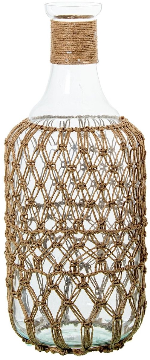 Omgoods - Glazen Fles met Koord, Transparant en Natuurlijk, 19 x 19 x 49 cm