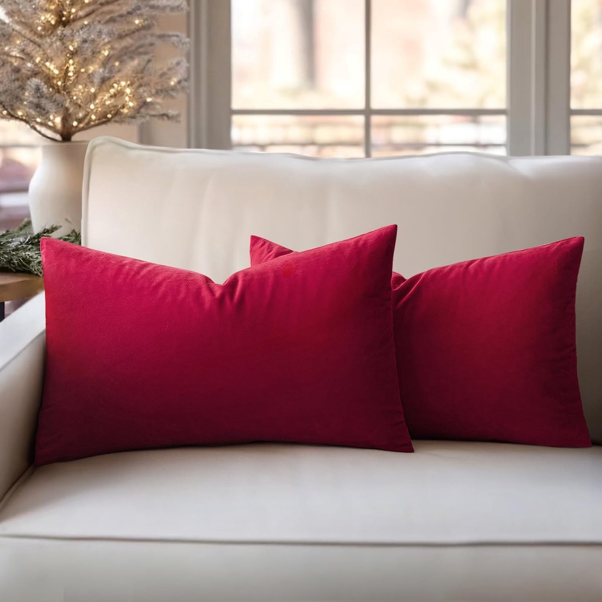 Omgoods - Set van 2 Velvet Kussenslopen 30x50 cm in Wijnrood