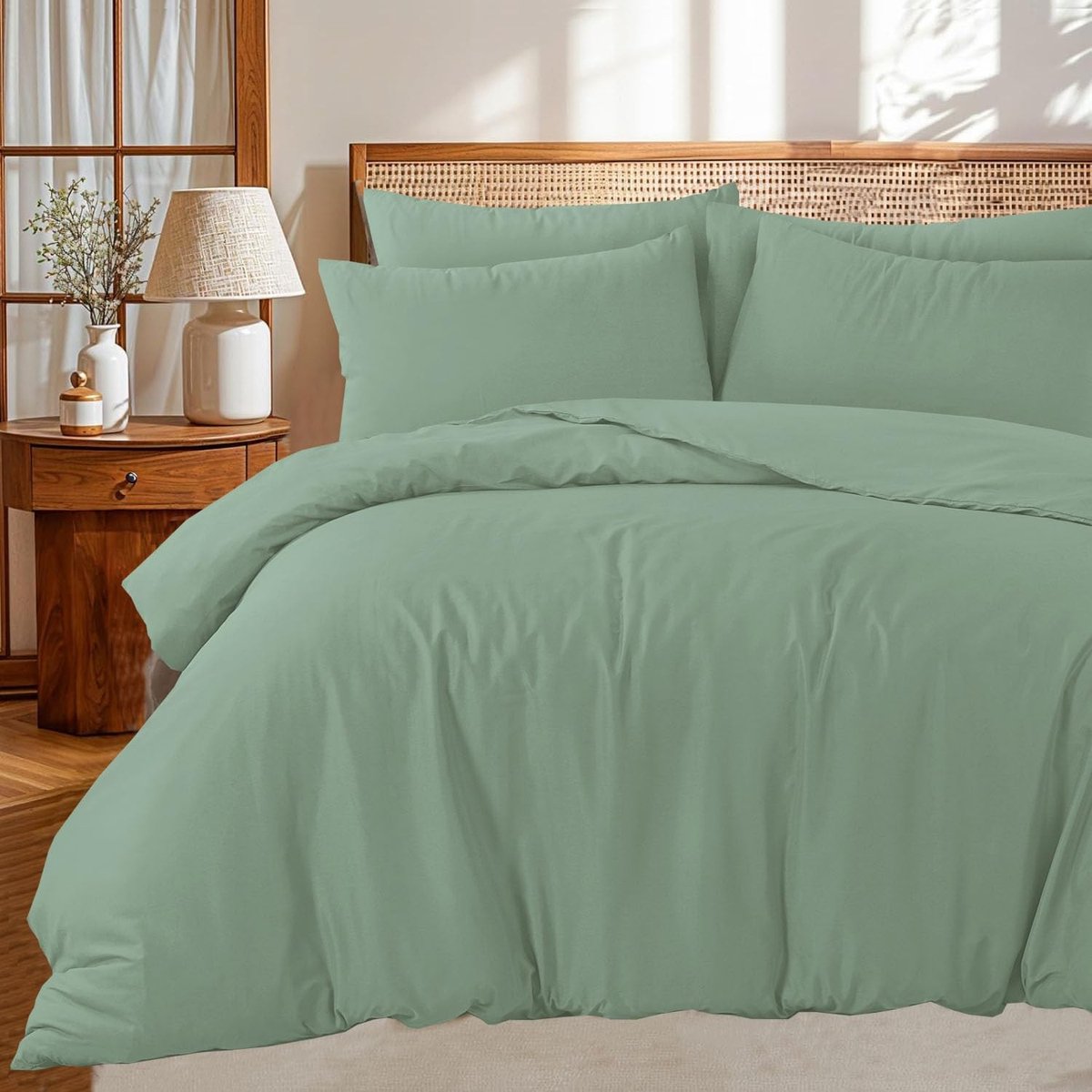 Omgoods - Super King Dekbedovertrek Set Saliegroen - Zacht Microfiber met 2 Kussenslopen